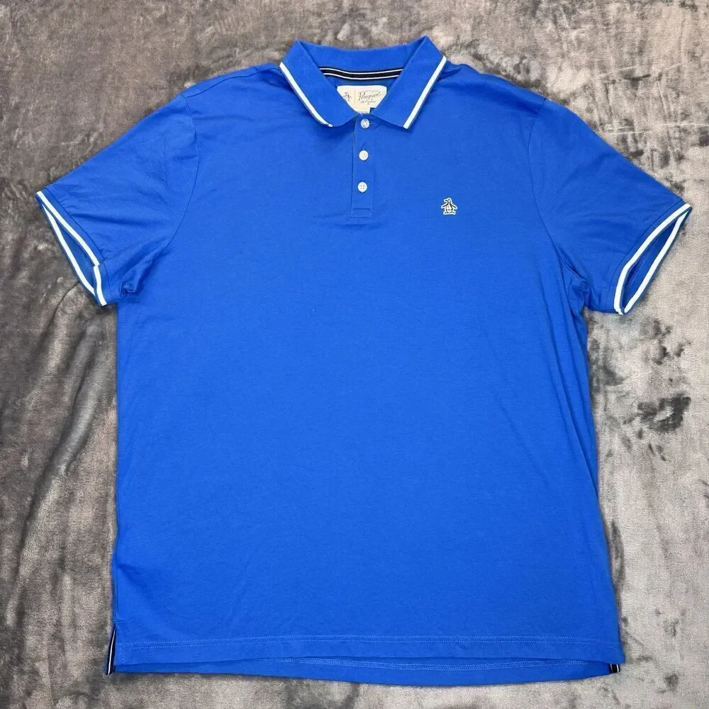 Penguin Men's Sz XL Munsingwear Polo Shirt Blue Casual Short Sleeve Stretch